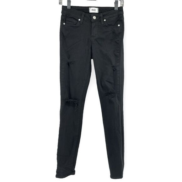 PAIGE Verdugo Ultra Skinny Women’s Black Distressed Denim Jegging Jeans Size 25 - Picture 1 of 16